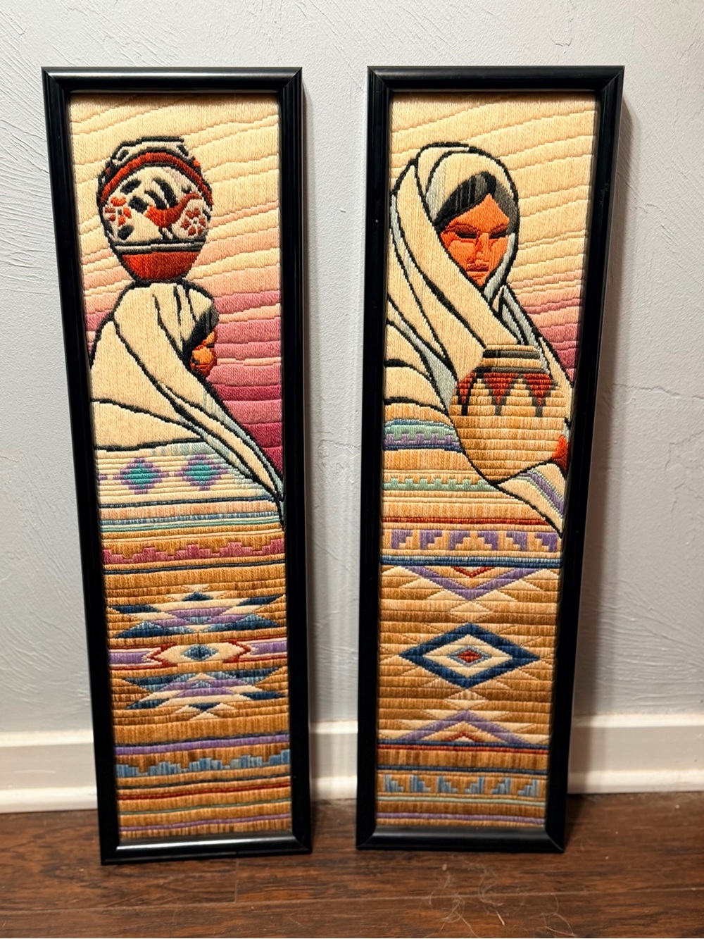Vintage Handwoven Boho Wall Art Pair in Cream, Gold & Purple - Unbranded - Picture 4 of 7